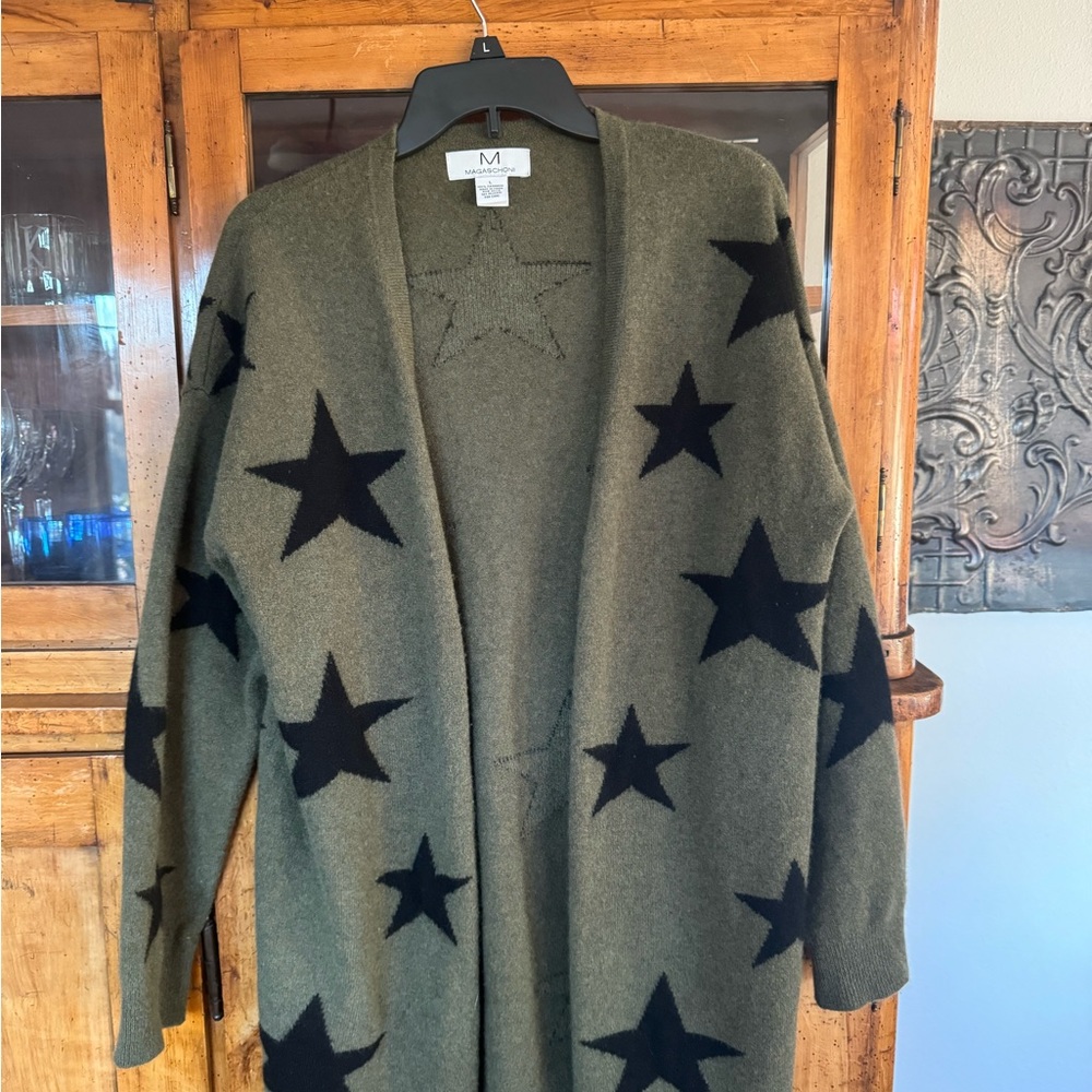 Magaschoni Olive Green Star Cardigan